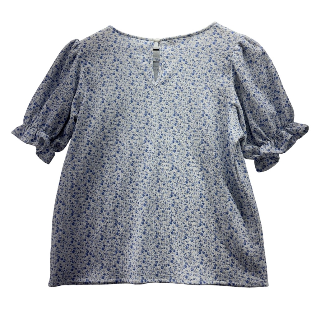 Womens Blue Floral Puff Sleeve Blouse Size Small Dokotoo Ruffle Cottagecore Top - Picture 8 of 8